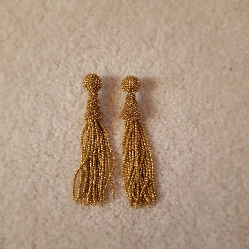 Gold Beaded Metallic Tassel Earrings